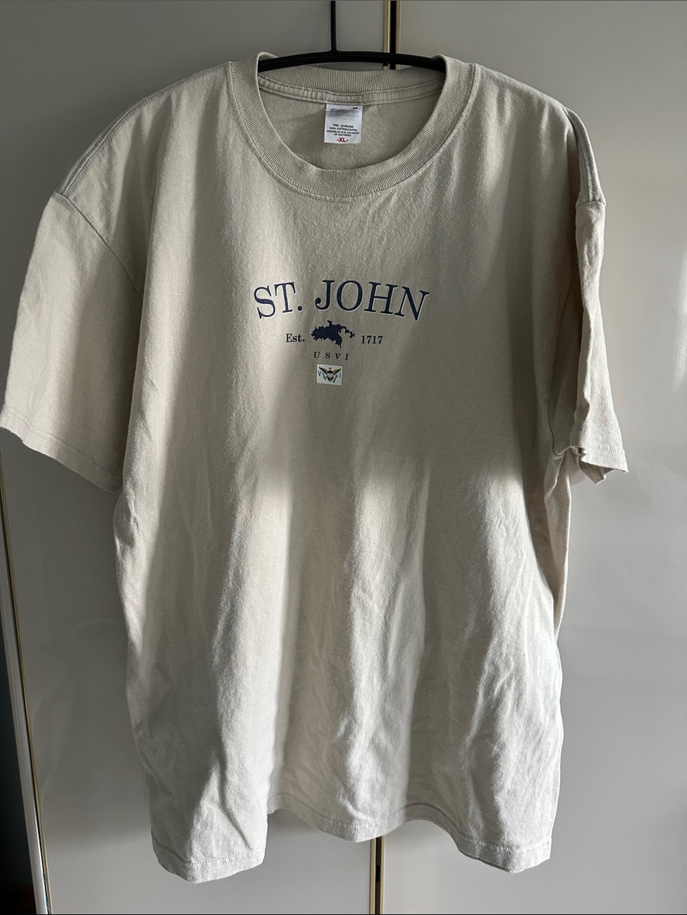 St. John Beige Crewneck Logo Tee -xl